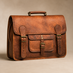 Vintage Brown Leather <b>Briefcase</b> Satchel Laptop Office Business Travel Bag with Buckle Handle for Men Women Daily Use - Product Image 2