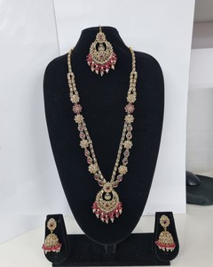 Delicate Floral Antique Gold Plated Kundan Rani Haar <b>Set</b> Long Necklace <b>Beads</b> Traditional Jhumkas 3 Wedding Engagement Party - Product Image 4