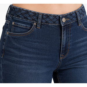 Jeans de mezclilla de pierna recta con cintura trenzada de talle medio para mujer, tallas grandes - Índigo XS a 6XL - Product Image 4