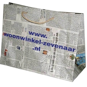 Lowellcraft Mini Newspaper Eco-Friendly Recycled Shopping Tote <b>Bag</b> with Geometric Pattern Custom Printed Logo for Gifts - Product Image 1