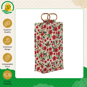 Bolsa de yute de la mejor calidad para dos botellas, resistente y fácil de transportar, con un bonito motivo impreso y asa de caña, hecha para fiestas navideñas, procedente de la India. - Product Image 2