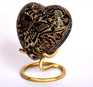 Beautiful Purple color with Butterfly Engraved Heart <b>Keepsake</b> with stand Brass Cremation <b>for</b> <b>Ashes</b> - Product Image 2
