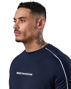 Mens <b>Navy</b> Blue Piped Athletic T Shirt Casual Short Sleeve Crew Neck Sportswear Lightweight Breathable Gym Training Tee for Men - Product Image 3