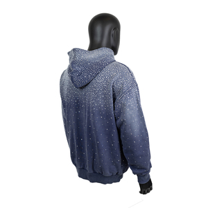 Custom Full Gradient <b>Rhinestone</b> Hoodie Streetwear Distressed Baggy Zip up Acid Wash Glitter <b>Jacket</b> Hoodie Men - Product Image 5