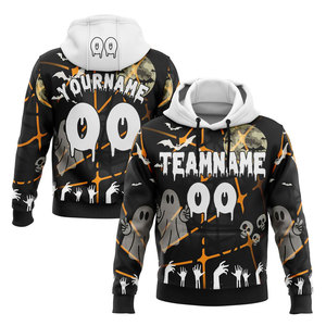Hooded <b>Sweatshirt</b> Men <b>Halloween</b> Ghost Pattern Sublimation Print Casual Autumn Wear Black White Orange Design Regular Fit - Product Image 1