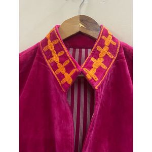 Chaqueta de Algodón Tejido con Terciopelo Bordado a Mano, Transpirable, para Mujer, Cuello Mandarín, Manga Larga, Diseño Floral, Frente Abierto - Product Image 5