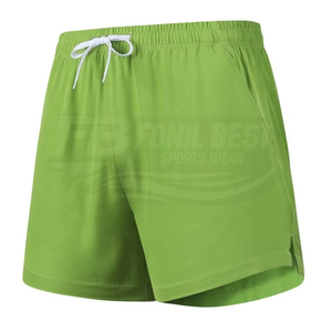 Shorts décontractés pour hommes, couleur noire unie, cordon de serrage, taille élastique, respirants, 100% polyester, tricotés, longueur courte - Product Image 6