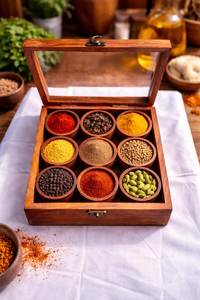 Boîte à épices en bois de haute qualité avec couvercle en acrylique, boîte à épices en bois d'acacia moderne faite à la main pour la cuisine à domicile, boîte avec 8 compartiments - Product Image 3