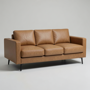 โซฟาหนังวัวแท้สไตล์มินิมอลกลางศตวรรษที่ทันสมัย 3 ที่นั่ง สีน้ำตาล โครงไม้เนื้อแข็ง เฟอร์นิเจอร์บ้านสวยหรู - Product Image 1