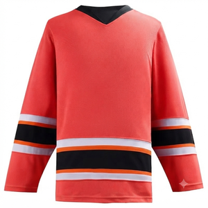 Maillot de hockey sur glace personnalisé sublimé tendance pour hommes, col en V, manches longues, tissu en maille respirant, séchage rapide, 100% polyester - Product Image 1