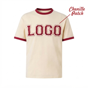   Camiseta Ringer con Parche de Chenilla Personalizado Color Carmesí para Hombre, Ajuste Cómodo, Ropa de Alta Calidad para Fraternidades Griegas - Product Image 1