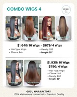 Combo de 4 perruques lisses de 20 pouces en cheveux vierges vietnamiens pour femmes, perruque sans colle avec closure 2x6, cheveux colorés