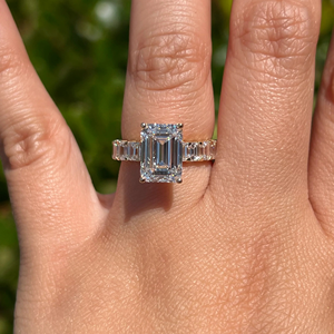 Unisex Emerald Oval Cut Diamond Engagement <b>Ring</b> Prong Setting 4.35Carat Lab-Grown IGI Certified 14k Eternity Vermeil Wedding - Product Image 2