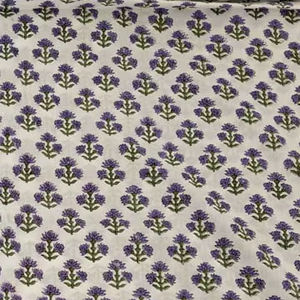 Tela de algodón con estampado de bloque de mano Floral verde oscuro púrpura diseño Floral único para ropa de mujer y niño bolsas pueden cortinas camisas - Product Image 1