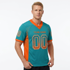Maillot de football américain personnalisé |   Uniforme d'équipe bleu sarcelle et orange, maillot de sport personnalisé pour hommes, numéro et nom d'équipe personnalisés - Product Image 1