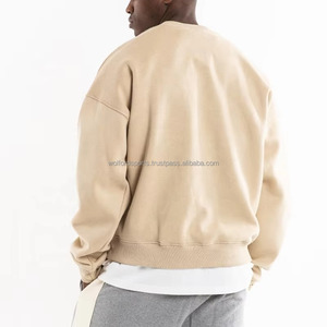 Logotipo personalizado Beige Estilo de moda Manga larga Otoño Fleece Jerseys Unisex Fleece Algodón Peso pesado Cuello redondo Sudadera - Product Image 4