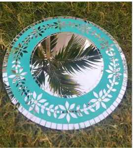 Miroir rond professionnel Art Déco moderne avec incrustation d'os et cadre argenté, décor pour Bar Mitzvah, écologique, léger, mural - Product Image 2