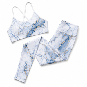Conjunto de Yoga con Estampado de Mármol para Mujer, Leggings de Cintura Alta, Sujetador Deportivo, Ropa Deportiva para Gimnasio, Conjunto de Ropa Deportiva Activa para Mujer - Product Image 4