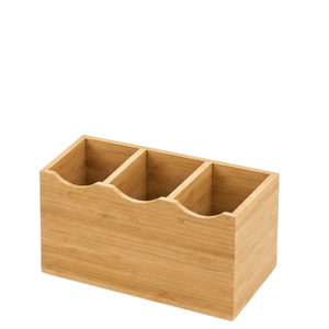 Rustic Hand-Carved Mango Wood Cutlery Holder With Handle 3-Compartment Flatware <b>Caddy</b> & Utensil Organizer For Farmhouse <b>Kitchen</b> - Product Image 4