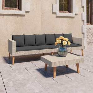Ensemble de meubles de jardin modulaires 3 places en rotin PE beige et anthracite - Product Image 1