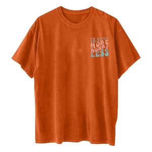 T-shirts imprimés amples et confortables pour femmes grandes tailles, col rond, manches courtes, tricotés 100 % coton, boutonnés, hauts d'été avec logo - Product Image 6