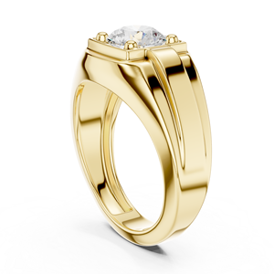 Bague signet classique de luxe pour homme en or jaune 18 carats avec diamant solitaire rond de laboratoire de 2 carats - Product Image 4