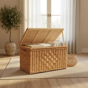 <b>Large</b> Rectangle Handcrafted Wicker <b>Storage</b> <b>Basket</b> Natural Rattan Bin Organizer Container for Home Laundry Room - Product Image 4