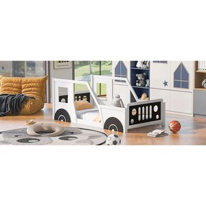 Letto a piattaforma a forma di auto d'epoca, singolo, con ruote, bianco - Letti per bambini - Product Image 5