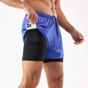 Shorts de sport d'été 2-en-1 respirants pour hommes avec logo personnalisé, 100 % polyester, anti-plis, taille élastique, pour la course athlétique - Product Image 3