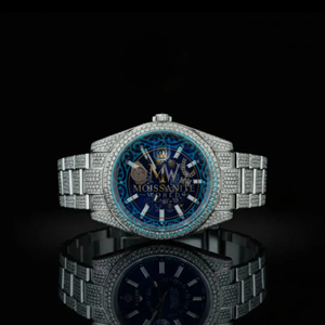 Blue Dial Diamond Chronograph <b>Watch</b> Hip Hop Iced Out <b>Watch</b> Luxury Stainless Steel Timepiece Fashion Jewelry Daily Fashion Use - Product Image 1