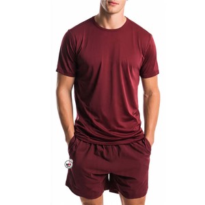 Mens Maroon <b>T</b>-<b>Shirt</b> And Shorts Set Solid Color Sportswear Casual Wear Wholesale Custom Summer Cotton Jogging Sportswear Gym Yoga - Product Image 1