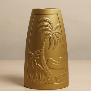 Jarrón de Flores de Metal Dorado Tropical de Lujo, Diseño de Palmera en Relieve, Decoración Artesanal para el Hogar, Centro de Mesa, Unidad Individual - Product Image 2