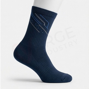 Chaussettes pour hommes, bleu marine, motif géométrique, tricotées, respirantes, coton, polyester, élasthanne, style classique d'automne - Product Image 3