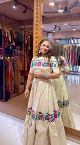 TENNECY Elevate Your Navratri Style Exquisite Pur Kora Lehenga Choli Set Intricately Embroidered Gamthi Work Blouse Reversible - Product Image 2
