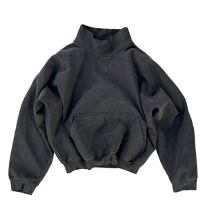 Oversized Turtleneck Crop Sweatshirt Pocket Design Anti-Wrinkle 100% Cotton French Terry 350g Plain Dyed <b>Pullover</b> <b>Men</b> Autumn - Product Image 1