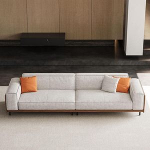 Sofá de 3 Plazas Tapizado de Lujo Estilo Mid-Century Personalizado con Reposabrazos de Madera para Muebles de Salón de Hotel - Product Image 1