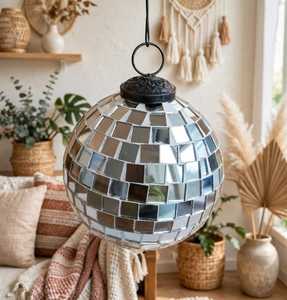 <b>Small</b> Silver Mirror Ball Hanging <b>Ornament</b> Glass Retro Style Christmas Tree Decoration Party Crafts - Product Image 1