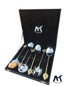 Juego de Cucharas de Té Plateadas de Lujo con Mango de Pluma Dorada, Acabado Espejo, Diseño Moderno, Duradero, Mango Largo para Servir - Product Image 6