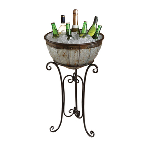 Bacs à vin vintage en métal galvanisé pour fêtes, seau à glace rond en acier, refroidisseur de boissons, bac de style ferme avec poignées, pot de fleurs - Product Image 5