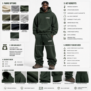 Ensemble sweat à capuche et jogging coupe décontractée, uni, sans logo, en molleton double brossé, avec ourlets et poignets côtelés, marque privée, streetwear, sport - Product Image 4