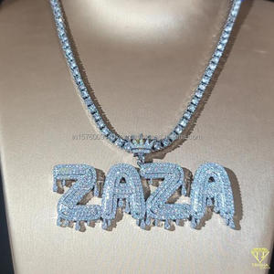 Luxury Moissanite Diamond " ZAZA " Letter Pendant With Tennis <b>Chain</b> Full <b>Iced</b> <b>Out</b> Hip Hop Necklace Jewelry - Product Image 2