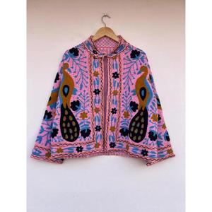 TNT Suzani Hand Embroidered Knitted Short Jacket <b>Duster</b> Gift for Her Autumn Winter Cotton Coat - Product Image 1