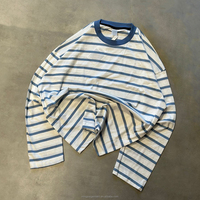 T-shirt à manches longues en coton décontracté pour femme, coupe ample, col rond, rayé, avec logo personnalisé, pour le printemps et l'été