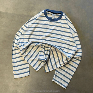 Camiseta de Manga Larga Informal de Algodón con Logotipo Personalizado para <span class=keywords><strong>Mujer</strong></span>, Primavera Verano, Corte Holgado, Cuello Redondo, Sudadera a Rayas para <span class=keywords><strong>Mujer</strong></span> - Product Image 2