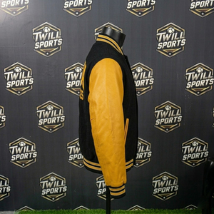 Iowa Hawkeyes Men's Varsity Jacket Black <b>Gold</b> Sleeve Embroidered Stand Collar Single <b>Button</b> Polyester Filled Winter Casual Wear - Product Image 4