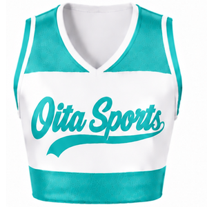 Maillot de cheerleading sans manches sublimé turquoise, tenue de sport athlétique pour équipe, uniforme de compétition et d'entraînement - Product Image 1
