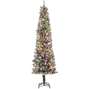7.5 ft Pencil Christmas <b>Tree</b> Pre-Lit Dual Color <b>LED</b> Lights Flocked with 519 Tips and Metal Stand Green Xmas Decorations - Product Image 1