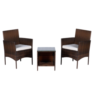Ensemble de jardin en rotin, 2 chaises, coussins, table avec plateau en verre, design moderne, résistant aux intempéries, meubles d'extérieur pliables, salon - Product Image 1