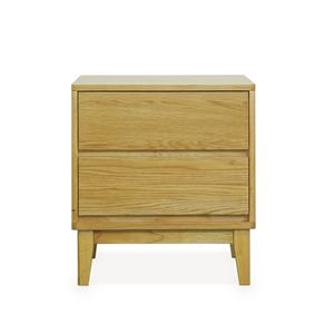 Mesita de Noche Minimalista con 2 Cajones, Madera de Caucho Combinada con Chapa de MDF Roble, Muebles de Vietnam OEM/ODM - Product Image 1