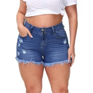 Shorts en jean bleu pour jeunes femmes et adolescentes - Shorts vintage déchirés lavables - Product Image 1